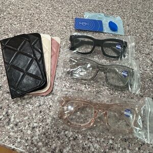 Set of Three Stylish Blue Light Reading Glasses, NWT, 1.0 Power.
